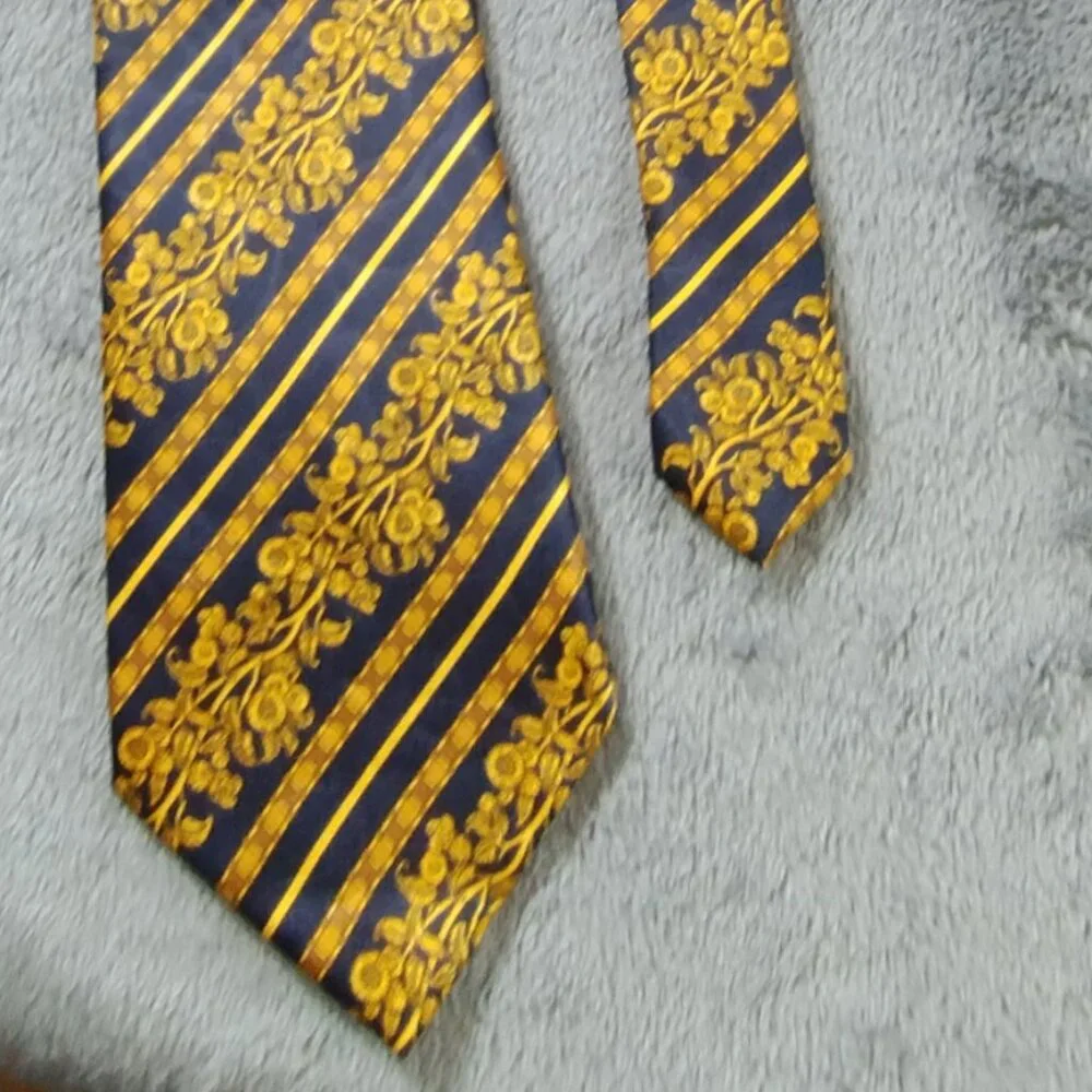 Lanvin Paris 100% Silk Tie Blue and Gold